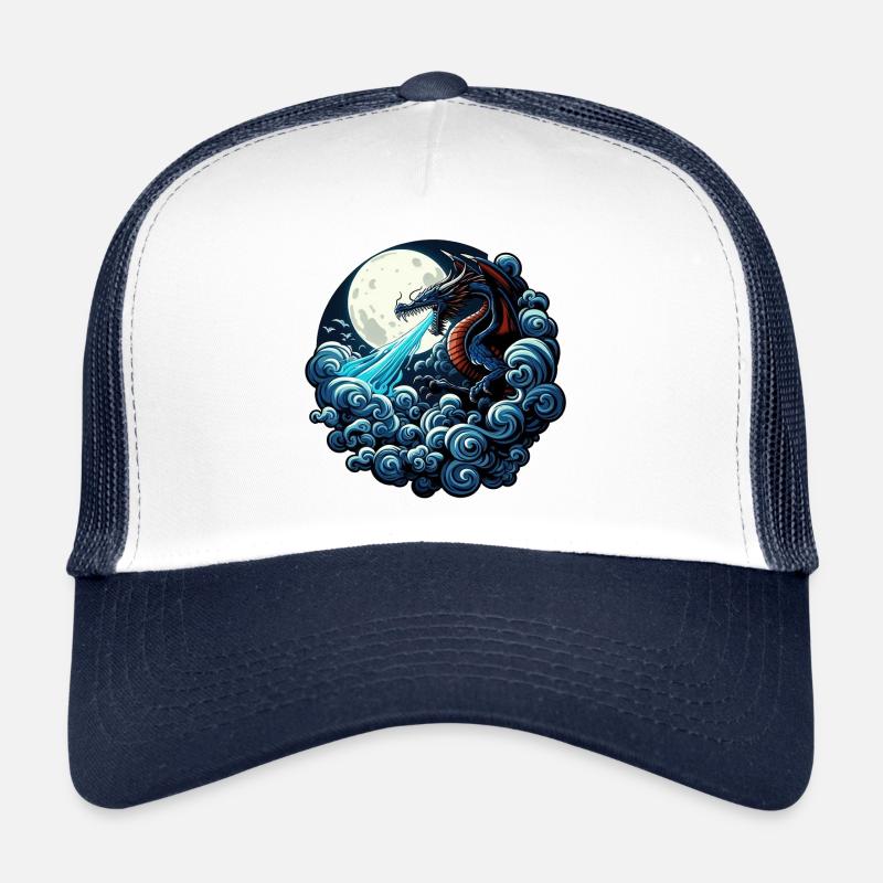 Mystical Dragon Breathing Water Under Moonlight Trucker Cap