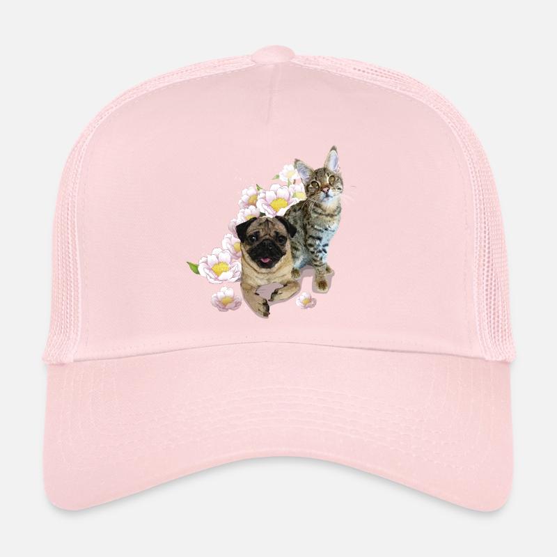 Pug and cat Trucker Cap