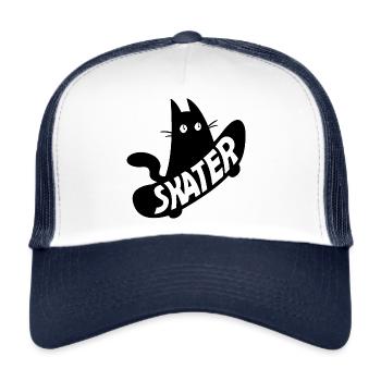 Skater Cat - Trucker Cap - Weiß/Navy - Vorne
