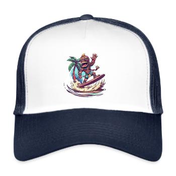 Tiki Statue Surfer - Trucker Cap - white/navy - Front