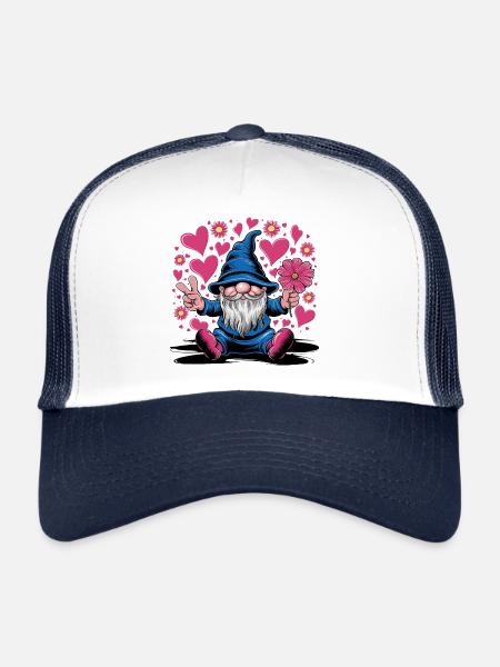 Gnome de la Saint-Valentin Chers amateurs de gnomes - Casquette trucker  - blanc/marine - Devant