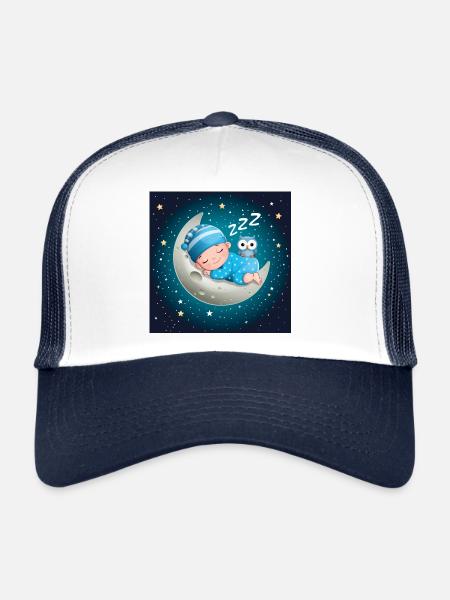 Sleeping baby boy on the moon with an owl. - Trucker Cap - white/navy - Front