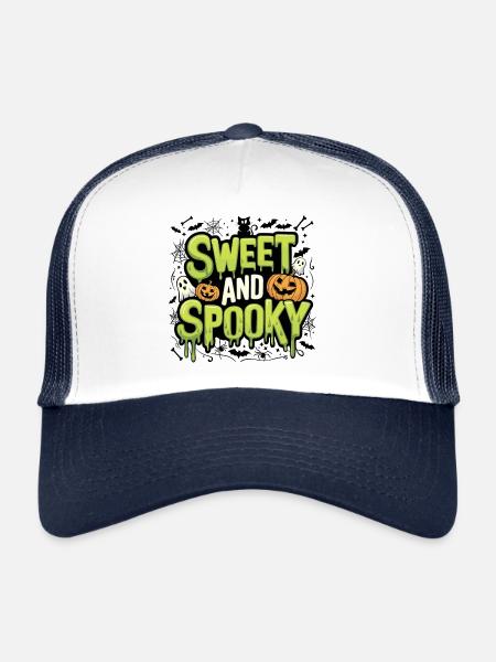 Sweet and Spooky Sweet Halloween Saying - Trucker Cap - white/navy - Front