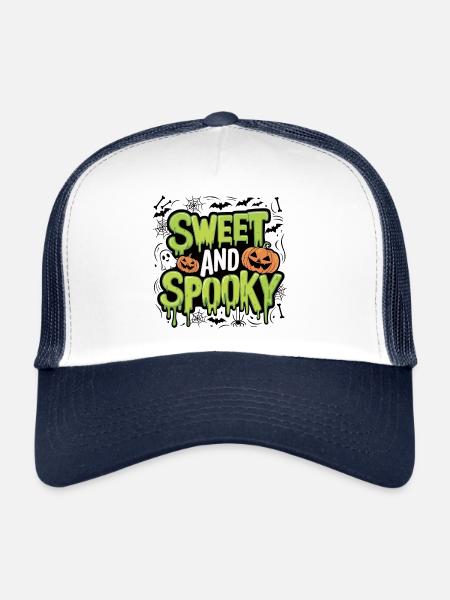 Sweet and Spooky Sweet Halloween Saying - Trucker Cap - white/navy - Front