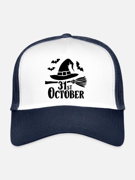 Citation du dicton d’Halloween 31 octobre - Casquette trucker  - blanc/marine - Devant