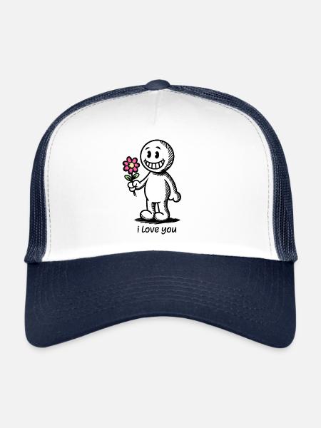 Stick figure with flower I LOVE YOU - Trucker Cap - white/navy - Front