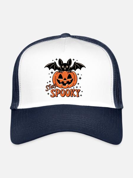 Stay Spooky Halloween Pumpkin Bat - Trucker Cap - white/navy - Front