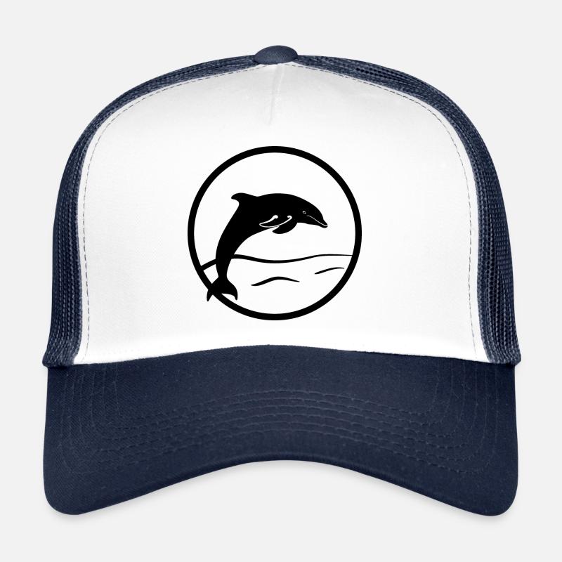 Dauphin sautant dans la mer à l’aspect d’un timbre - Casquette trucker  - blanc/marine