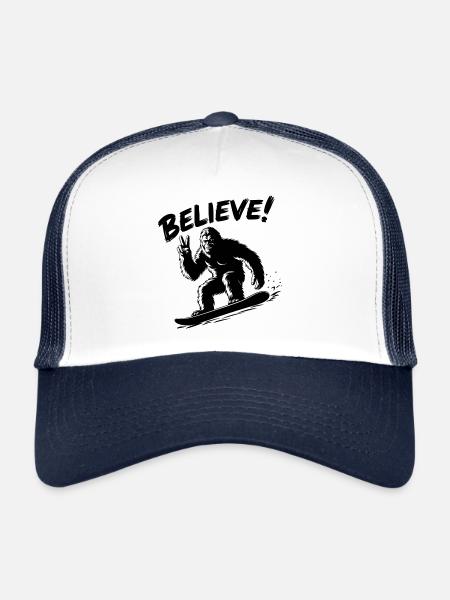 Sasquatch Bigfoot Snowboard Snowboarder - Trucker Cap - Weiß/Navy - Vorne