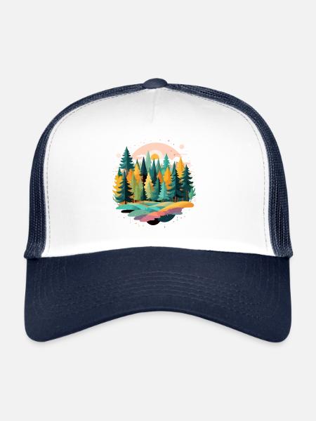 Paysage serein, calme, nature tranquille, plein air - Casquette trucker  - blanc/marine - Devant