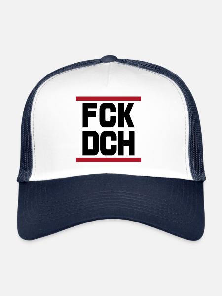 FCK DCH Fick Dich Spruch Zitat - Trucker Cap - Weiß/Navy - Vorne