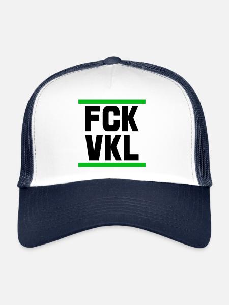 Against Vowels FCK VKL Saying Quote - Trucker Cap - white/navy - Front
