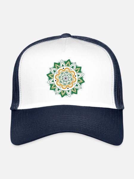 oriental pattern morocco green orange - Trucker Cap - white/navy - Front