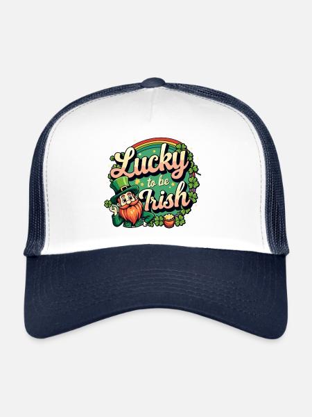 Lucky to be Irish – St. Patrick's Day Leprechaun - Trucker Cap - white/navy - Front