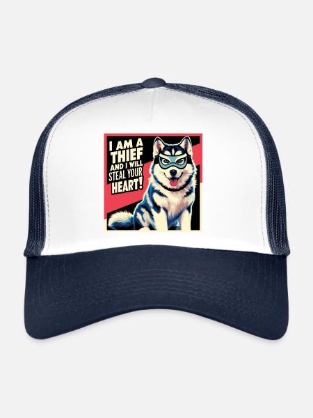 Husky "I am a thief and i will steal your heart" - Trucker Cap - white/navy - Front