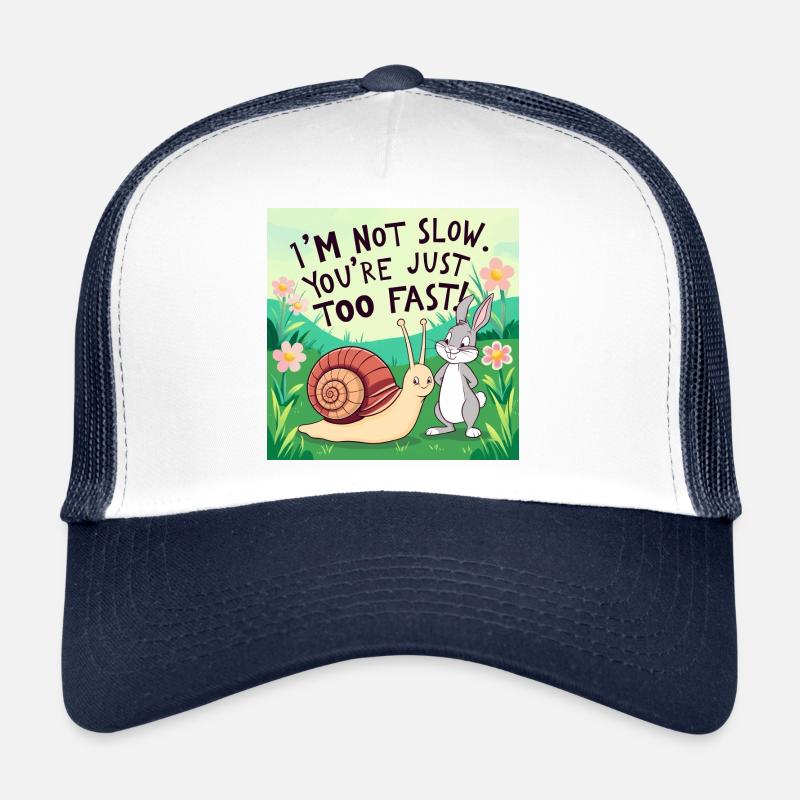 Ein Hase und eine Schnecke "Slow and Fast" - Trucker Cap - Weiß/Navy