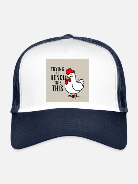 Comic Chicken "Trying to Hendl this" - Trucker Cap - white/navy - Front