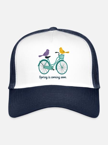 Spring is coming bike with birds - Trucker Cap - white/navy - Front