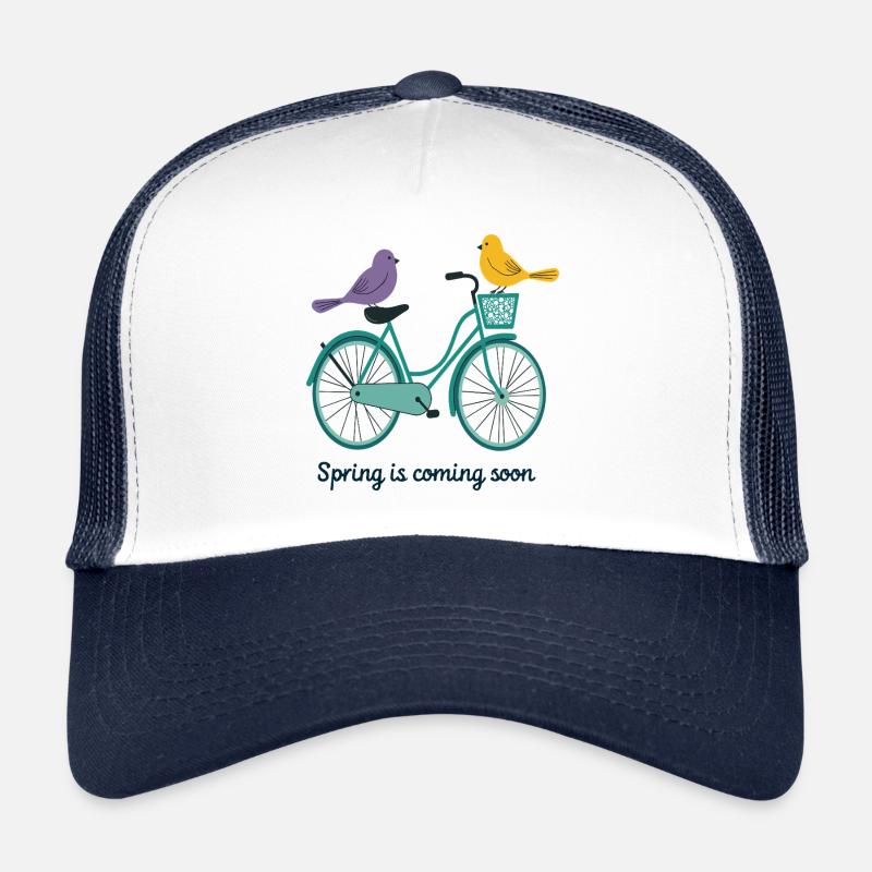 Spring is coming Fahrrad mit Vögeln Trucker Cap