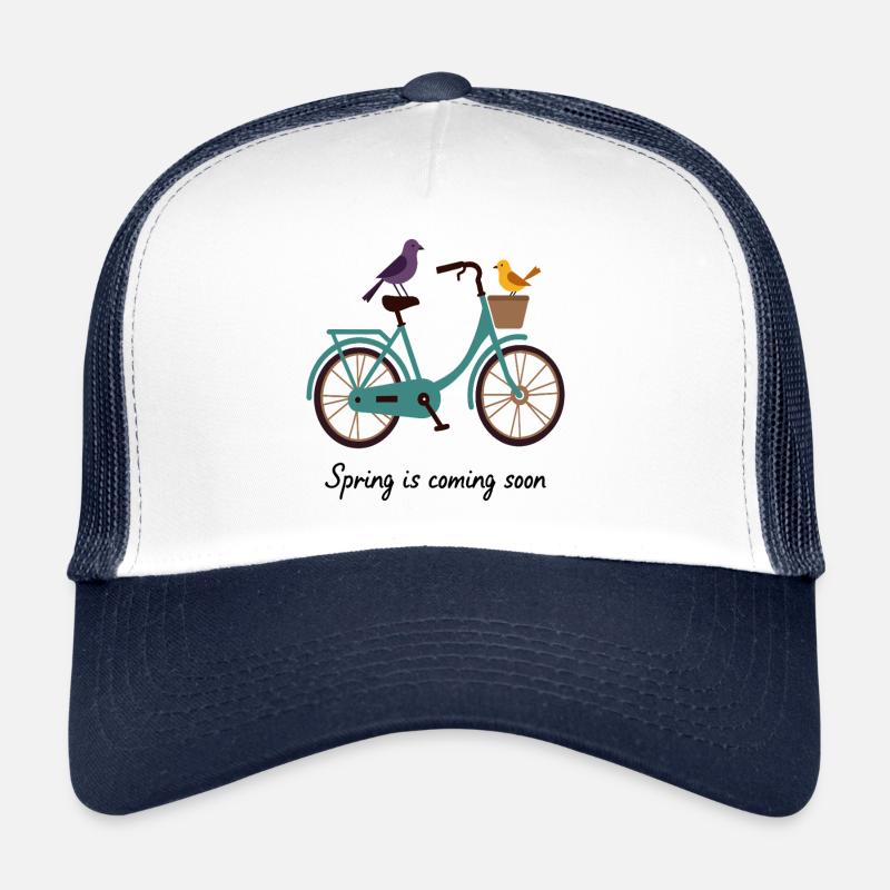 Spring is coming Fahrrad mit Vögeln Trucker Cap