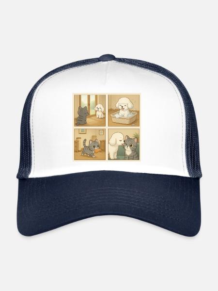 Adorable scene with dogs and cats at home - Trucker Cap - white/navy