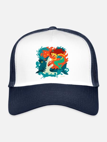 Mermaid versus Shark - Trucker Cap - white/navy - Front
