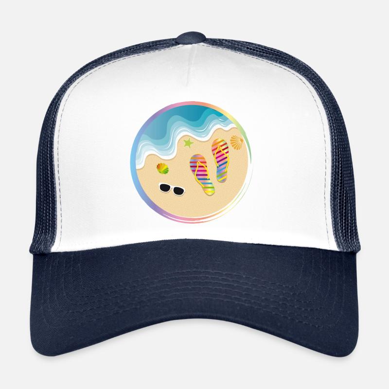Flip-flops in rainbow design on the sandy beach Trucker Cap