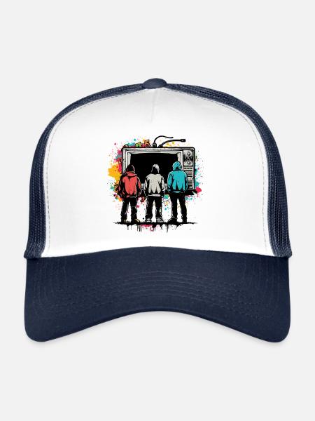 Retro TV 80s and 90s Vintage Motif - Trucker Cap - white/navy - Front