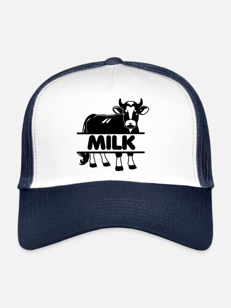 Dairy Cow Design with 'MILK' Bar - Trucker Cap - white/navy - Front