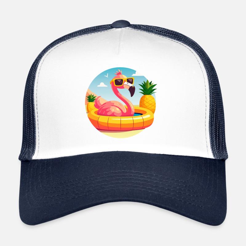 Flamant rose et ananas dessin vectoriel mignon Casquette trucker 