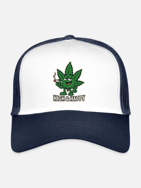 Leafy High & Happy Cartoon - Trucker Cap - white/navy - Front