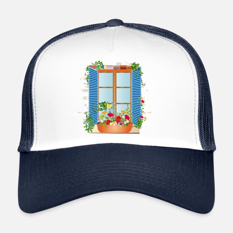 Summer window with flower box Trucker Cap