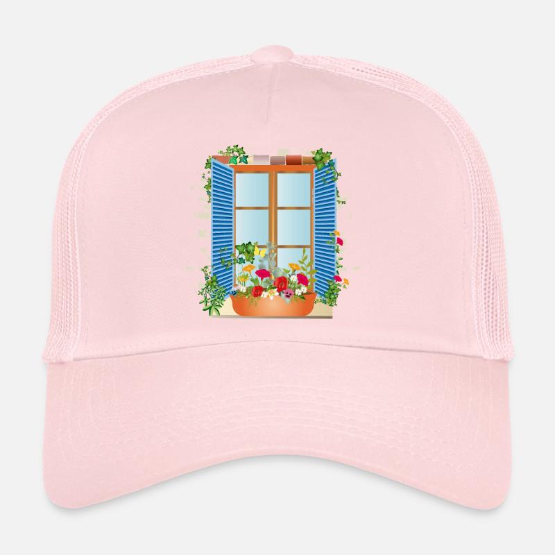 Summer window with flower box Trucker Cap