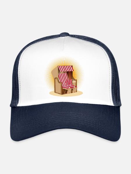 Motif nostalgique de la chaise de plage en rouge et blanc - Casquette trucker  - blanc/marine - Devant
