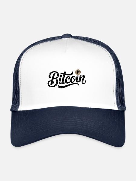 Logo Bitcoin - Autocollant de codage crypto - Casquette trucker  - blanc/marine - Devant