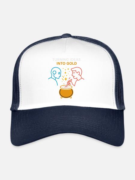 Turning Ideas into Gold – Humans & AI create M - Trucker Cap - white/navy - Front