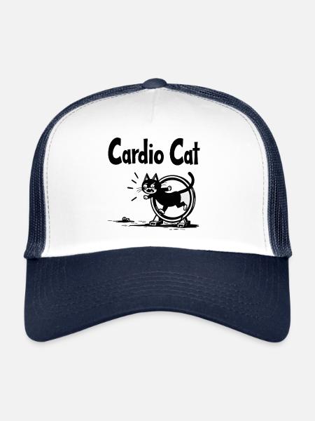 « Cardio Cat » - Chat sportif - Casquette trucker  - blanc/marine - Devant