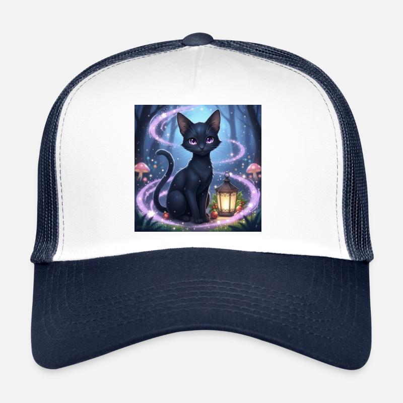 Magical black cat with lantern - Trucker Cap - white/navy