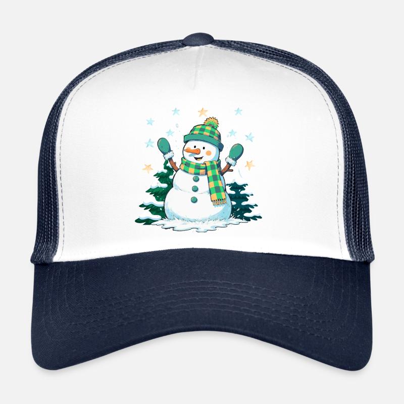 Fröhlicher Schneemann im Winterwald - Trucker Cap - Weiß/Navy