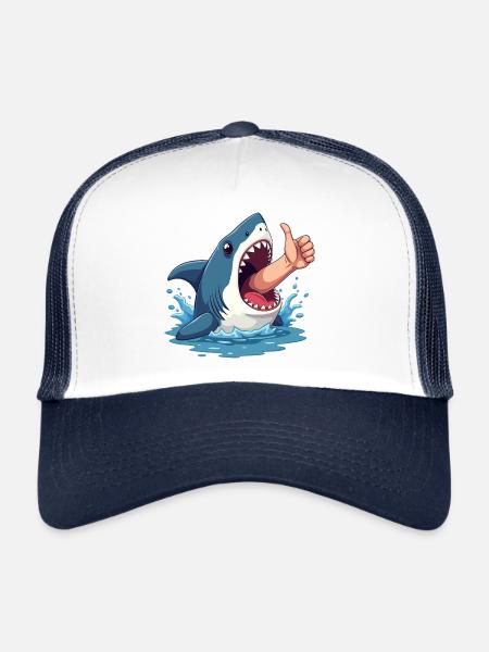 Shark thumbs up humor all the best - Trucker Cap - white/navy - Front