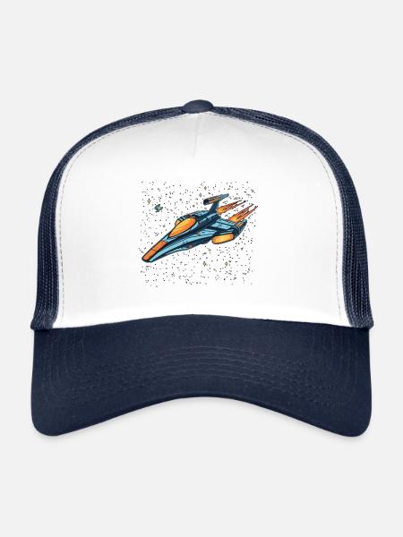 Retro futuristic spaceship moving fast into space - Trucker Cap - white/navy