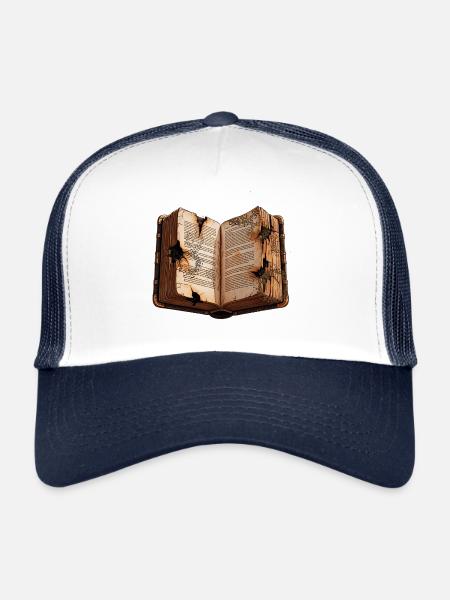 Destroyed Open Book, Read - Trucker Cap - white/navy - Front
