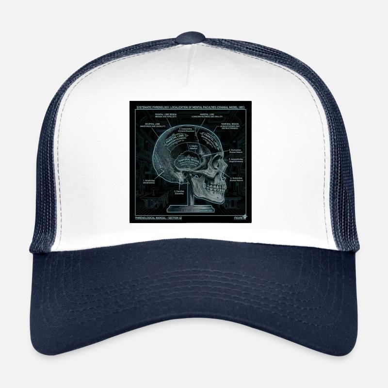 Skull Phrenology Diagram Art - Trucker Cap - white/navy