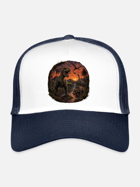 Dinosaure T-Rex Vintage Dino Préhistorique - Casquette trucker  - blanc/marine - Devant