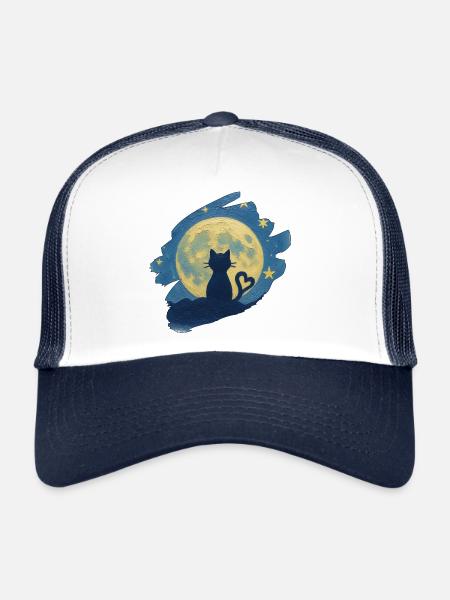 Chat au cœur au clair de lune - Casquette trucker - blanc/marine