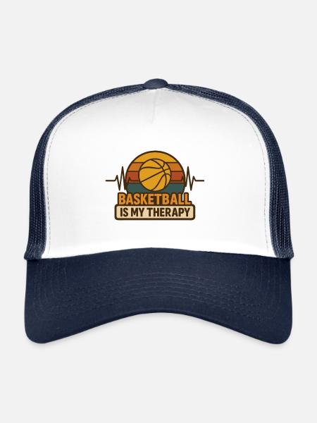 Basket Ma Thérapie Rétro Basketball Humour Sport - Casquette trucker  - blanc/marine - Devant