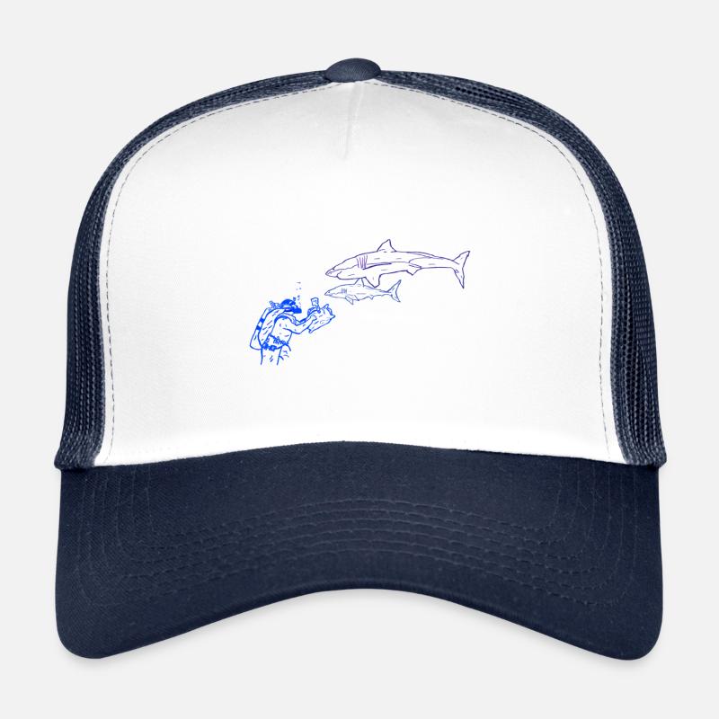 Hai und Kamerataucher - Trucker Cap - Weiß/Navy