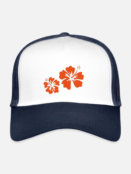 Orangefarbener Hibiskus - Trucker Cap - Weiß/Navy - Vorne