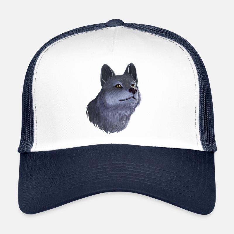 Wolf Porträt - Trucker Cap - Weiß/Navy