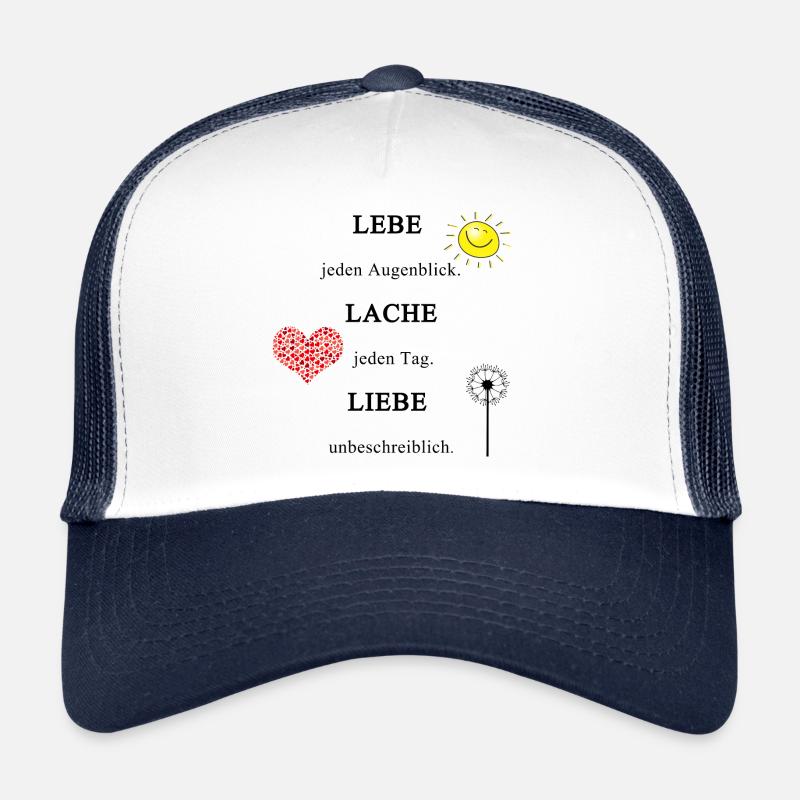 Leben Lieben Lachen Spruch - Trucker Cap - Weiß/Navy